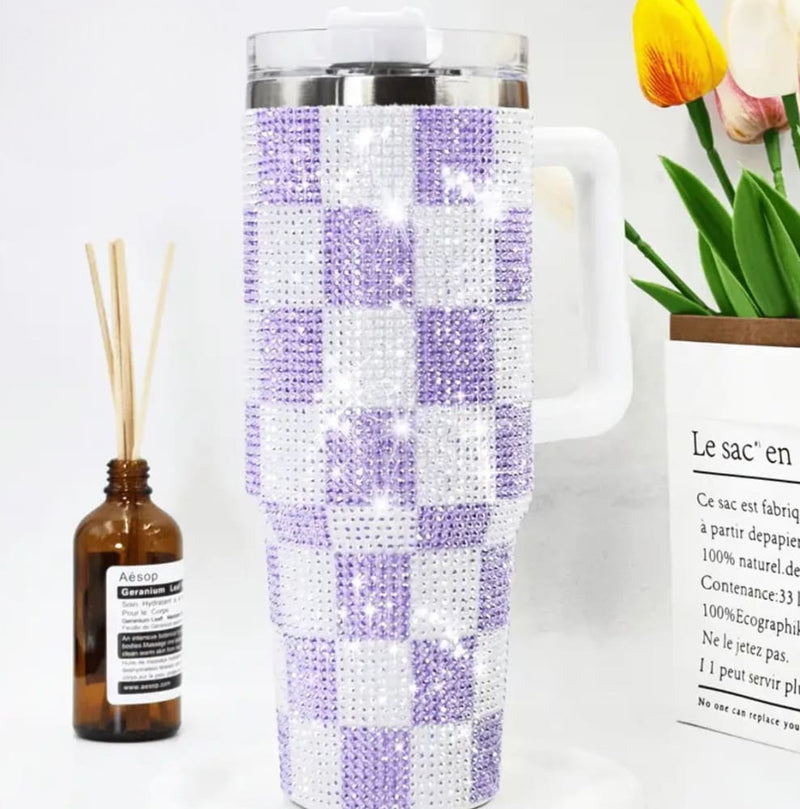1200ml Rhinestone Tumbler, Stainless Steel Car Mug With Straw, Insulated Water Bottle Thermos