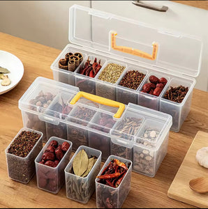 6 Grids Sealed Plastic Storage Box With Handle, Portable Large Capacity Spice Storage Container, Spices Kitchen Organizer