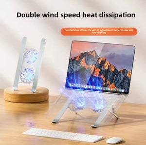 Portable Aluminium Alloy Notebook Stand, Laptop Stand With Computer Cooling Fan, Foldable Dual Fan Desktop Computer Cooling Bracket