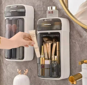Rotating Wall Mounted Cosmetic Organizer, Multi Use Wall Mount Makeup Brushes Storage Rack, Rotating Makeup And Brushes Wall Mounted Vanity, Plastic Bathroom Vanity Organizer