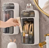 Rotating Wall Mounted Cosmetic Organizer, Multi Use Wall Mount Makeup Brushes Storage Rack, Rotating Makeup And Brushes Wall Mounted Vanity, Plastic Bathroom Vanity Organizer