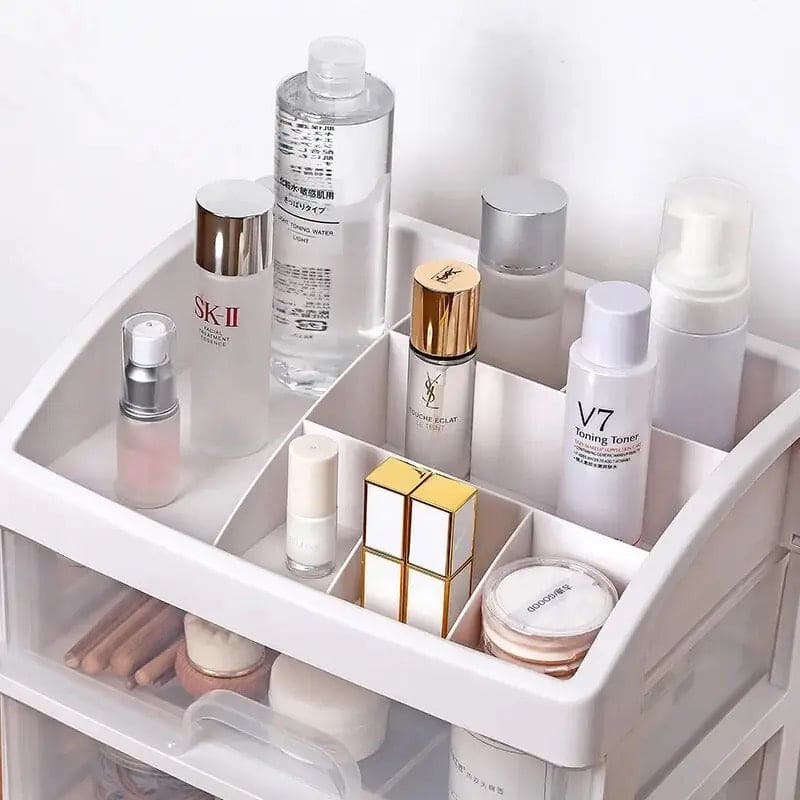 Transparent Beauty Counter, Desktop Sundries Storage Box, Dressing Table Storage Rack, Multifunction Desktop Drawer Jewelry Makeup Holder, Four Layer Three Drawer Plastic Box