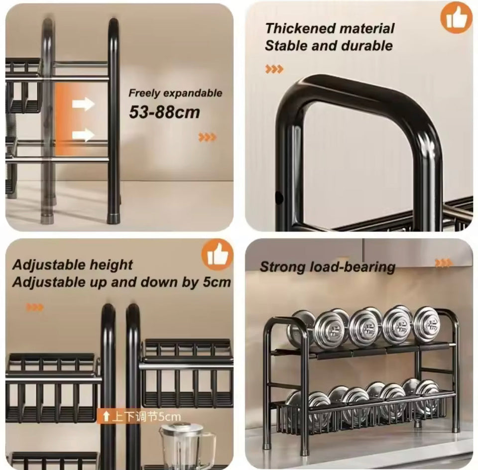 2 Tier Under Sink Organizer, Expandable Cabinet Shelf, Kitchen Under Sink Adjustable Dish Rack, Multifunctional Kitchen Organizer