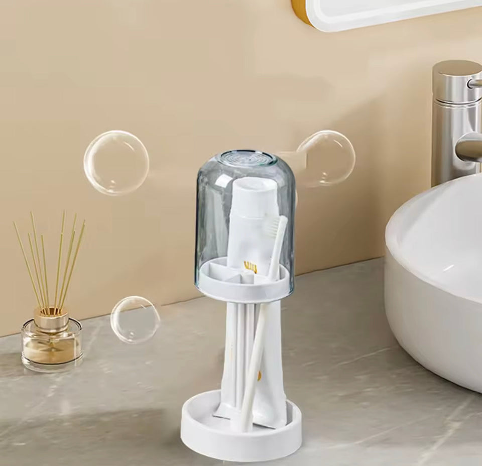 Portable Toothbrush Holder With Mouthwash Cup, Toothpaste  Storage Shelf, Toothbrush Holder With Dust Cover, Toiletries Bathroom Organizer