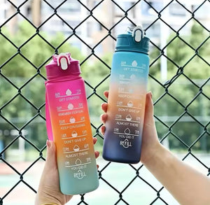 Gradient Colour Sports Water Bottle, Leakproof Travel Water Bottle, Time Marker Perfect for Outdoor Hiking Gym Water Bottle
