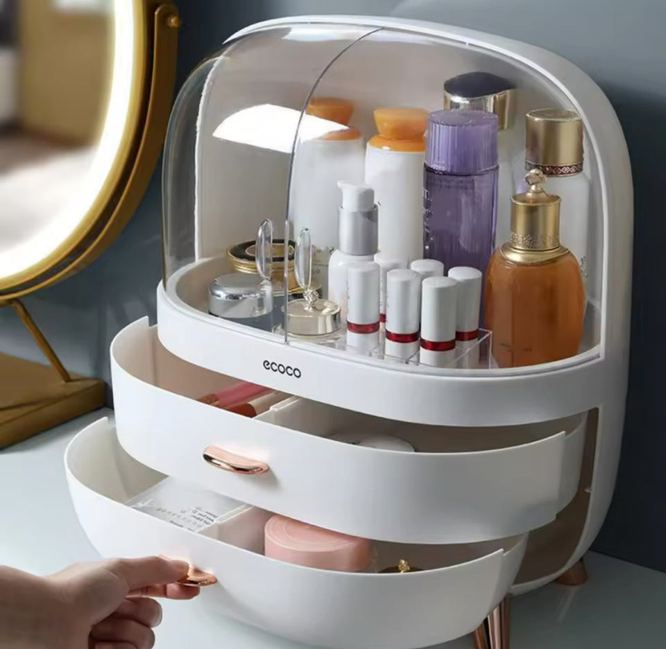 Desktop Cosmetics Storage Box With Drawers, Makeup Sundries Storage Organizer, Cosmetic Display Case, Dust Proof Storage Rack