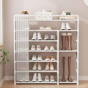 Dustproof Shoe Rack With Curtain, Stackable Multilayer Shoe Rack, Space Saving Footwear Organizer, Shoe Rack Organizer Cabinet With Curtain