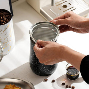 Metal Coffee Bean Container, Airtight Food Jar Container, Modern Marble Design Ceramic Jar, Storage Jar Gift Home Decor
