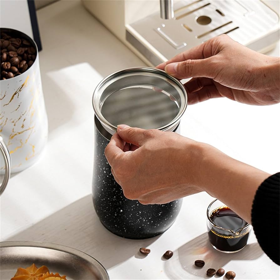 Metal Coffee Bean Container, Airtight Food Jar Container, Modern Marble Design Ceramic Jar, Storage Jar Gift Home Decor