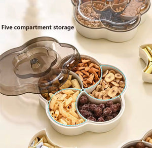 Five Compartments Divided Serving Tray With Lid, Dust Proof Dried Fruit Snack Storage Bowl, Large Capacity Modern Divided Serving Platter Box