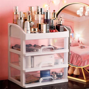 Transparent Beauty Counter, Desktop Sundries Storage Box, Dressing Table Storage Rack, Multifunction Desktop Drawer Jewelry Makeup Holder, Four Layer Three Drawer Plastic Box