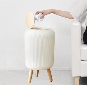 Wooden Pattern Trash Can, Creative Kitchen Dust Bin With Press Cover, Living Room Toilet Garbage Container, Foot Imitation Wood Rubbish Can, Bathroom Kitchen Garbage Bucket