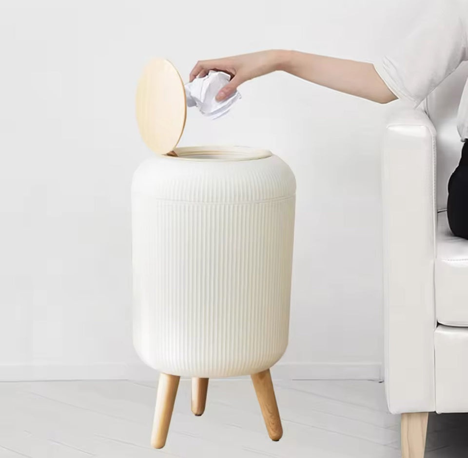 Wooden Pattern Trash Can, Creative Kitchen Dust Bin With Press Cover, Living Room Toilet Garbage Container, Foot Imitation Wood Rubbish Can, Bathroom Kitchen Garbage Bucket