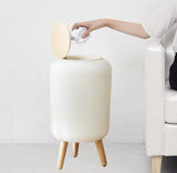 Wooden Pattern Trash Can, Creative Kitchen Dust Bin With Press Cover, Living Room Toilet Garbage Container, Foot Imitation Wood Rubbish Can, Bathroom Kitchen Garbage Bucket