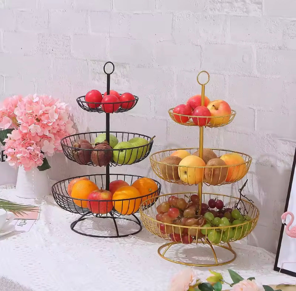 3 Layer Retro Style Fruit Basket, Countertop Metal Fruit Basket, Decoration Fruit Rack, Kitchen Fruit Basket Rack