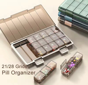 Portable 21 Grids Pill Organizer, Travel Pill Cases, Removable Medicine Container, Daily Storage Tablets Box