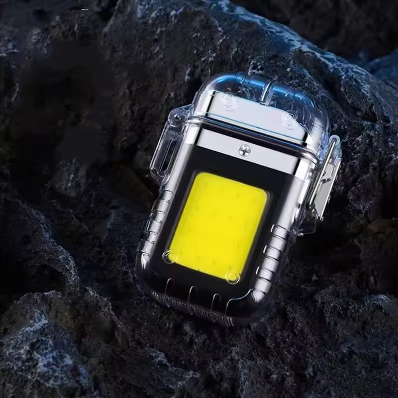 Rechargeable Transparent Lighter With Flashlight, USB Camping Flashlight, Mini Torch With Cigarette Lighter