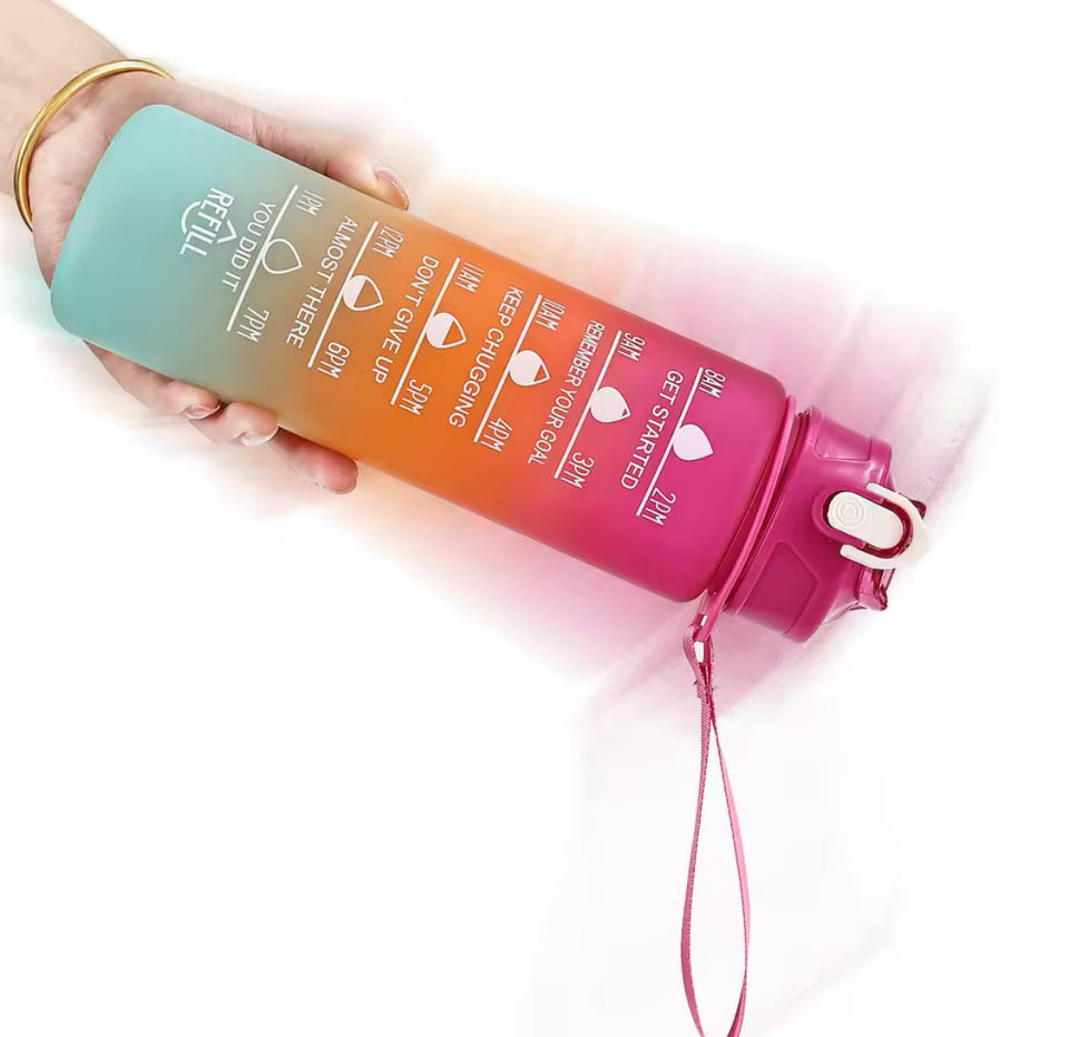 Gradient Colour Sports Water Bottle, Leakproof Travel Water Bottle, Time Marker Perfect for Outdoor Hiking Gym Water Bottle