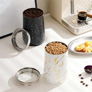 Metal Coffee Bean Container, Airtight Food Jar Container, Modern Marble Design Ceramic Jar, Storage Jar Gift Home Decor