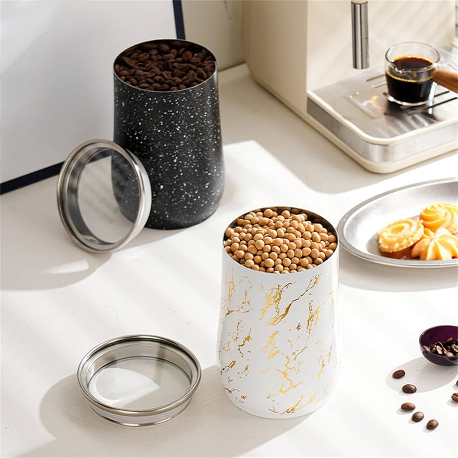 Metal Coffee Bean Container, Airtight Food Jar Container, Modern Marble Design Ceramic Jar, Storage Jar Gift Home Decor