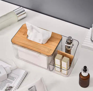 Acrylic Tissue Box With Wooden Cover, Tissue Box With Remote Holder, Kitchen Room Napkins Organizer