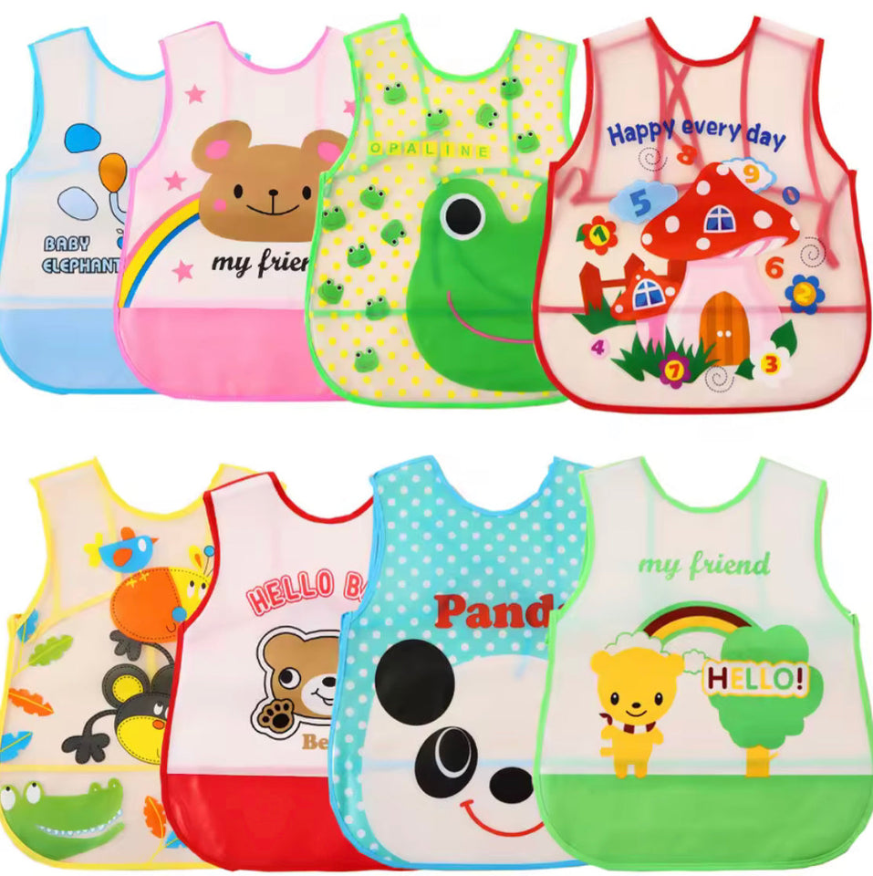 Waterproof Baby Bibs For Toddlers, Sleeveless Feeding Apron For Toddlers, Cartoon Animals Kids Bib