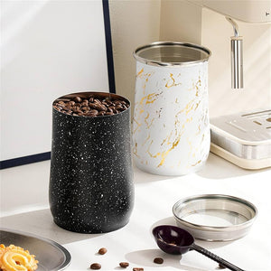 Metal Coffee Bean Container, Airtight Food Jar Container, Modern Marble Design Ceramic Jar, Storage Jar Gift Home Decor