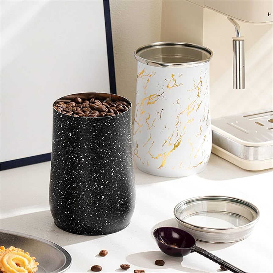 Metal Coffee Bean Container, Airtight Food Jar Container, Modern Marble Design Ceramic Jar, Storage Jar Gift Home Decor