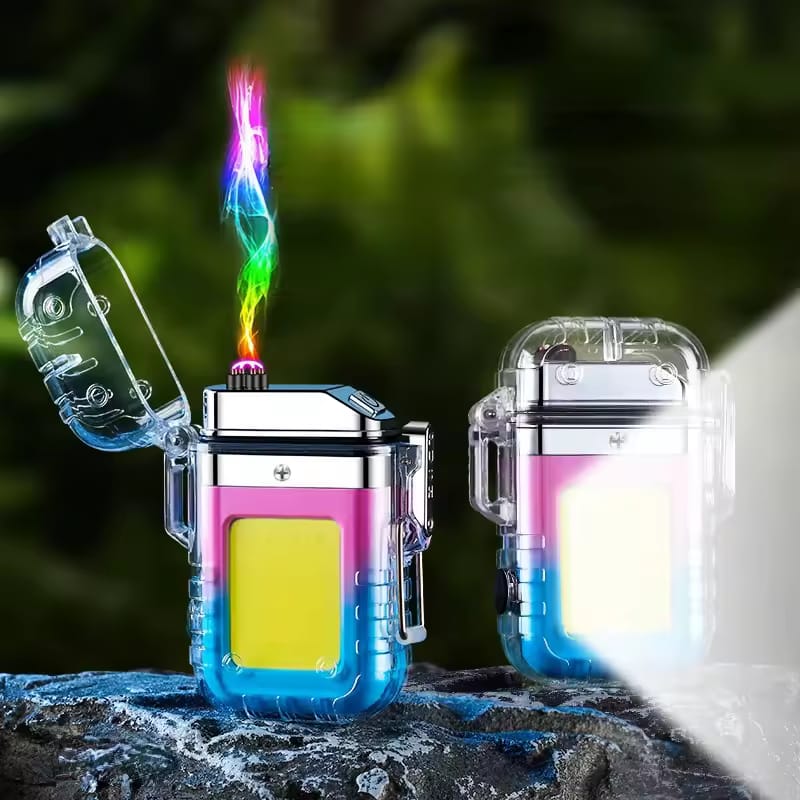 Rechargeable Transparent Lighter With Flashlight, USB Camping Flashlight, Mini Torch With Cigarette Lighter