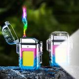 Rechargeable Transparent Lighter With Flashlight, USB Camping Flashlight, Mini Torch With Cigarette Lighter