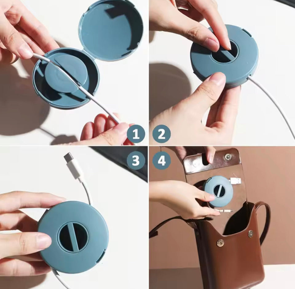Pack Of 3 Rotatable Data Cable Storage Box, Multifunctional Desktop Wire Storage Organizer, Rotating Cable Organizer, Portable Wire Storage Case