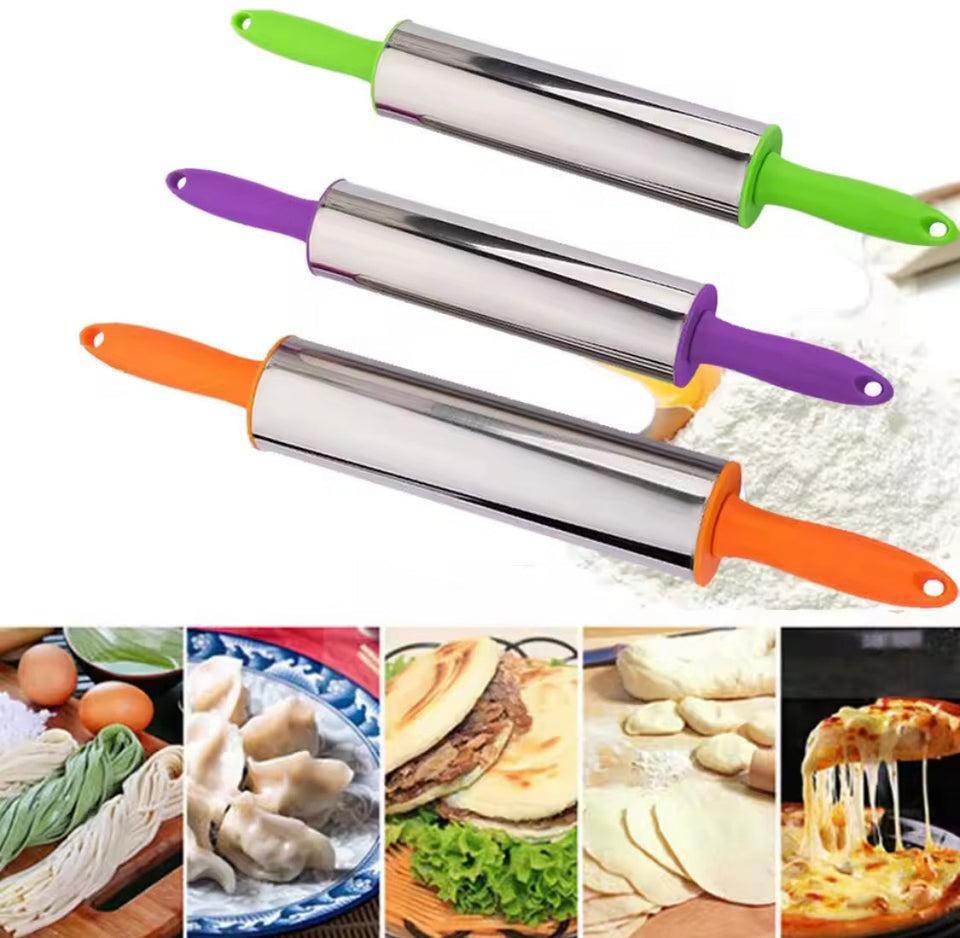 Durable Stainless Steel Dough Roller, Dumpling Skin Pressing Flour Stick Baking Tool, Kitchen Roti Belan, Non Stick Surface Baking Roller, Kitchen Cooking Accessories