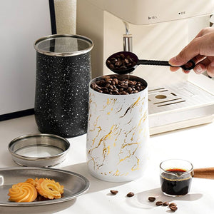Metal Coffee Bean Container, Airtight Food Jar Container, Modern Marble Design Ceramic Jar, Storage Jar Gift Home Decor