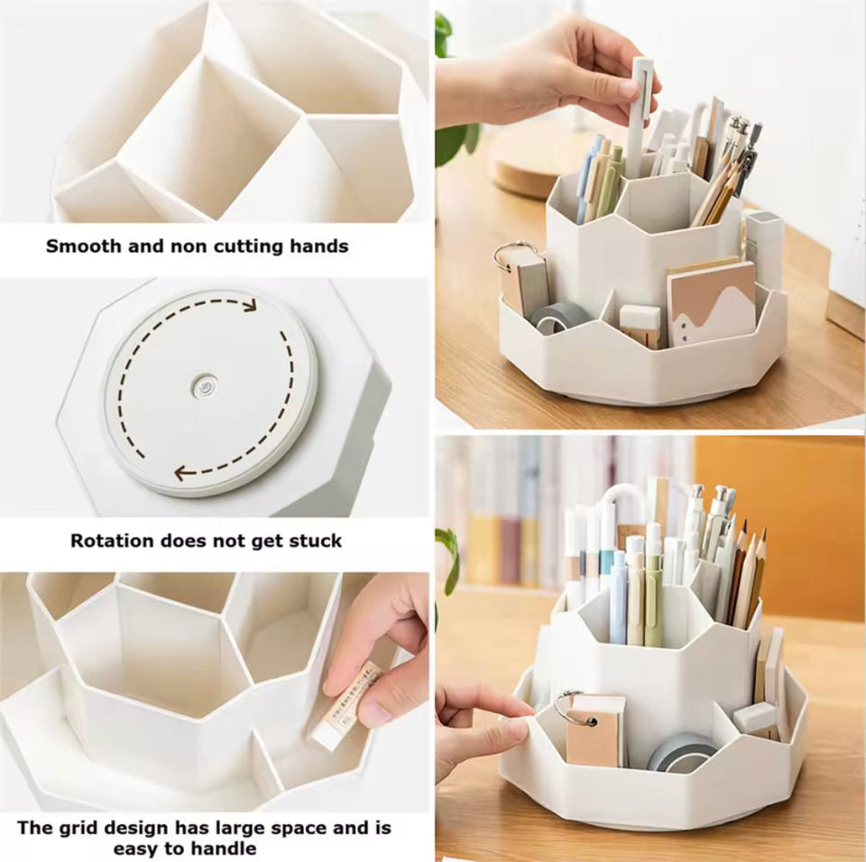 Desktop Stationery Organizer, 9 Slots Stationery Storage Box, Multifunctional Rotatable Desktop Organizer, Desktop Cosmetic Box