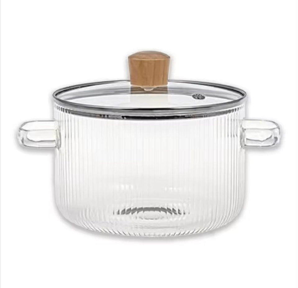 Durable Cooking Glass Pot With Lid, Dual Handles Glass Simmer Pot, Heat Resistant Transparent Cookware, Kitchen Cooking Tool