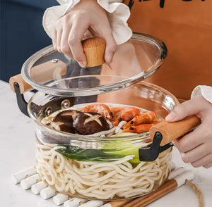 Transparent Cooking Pot With Wooden Handle, Heat Resistant  Glass Pot, Kitchen Cookware Pot