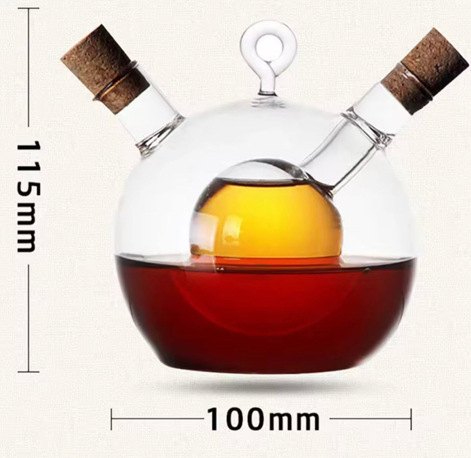 2 In 1 Glass Oil Bottle , Multipurpose Glass Bottle Jar, Creative Double Mouth Glass Seasoning Oil Pot, Double Oil Dispenser With Cork