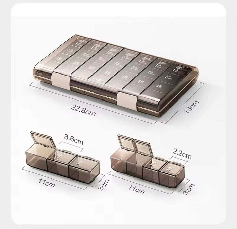 Portable 21 Grids Pill Organizer, Travel Pill Cases, Removable Medicine Container, Daily Storage Tablets Box