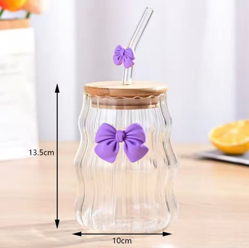 Bamboo Cover Spiral Glass Mug, High Borosilicate Glass Cloud Cup, Wooden Lid Glass Mug With Straw