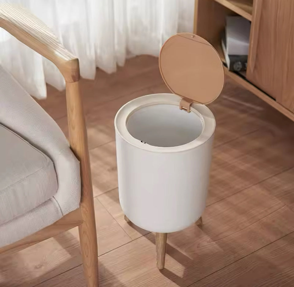 Wooden Pattern Trash Can, Creative Kitchen Dust Bin With Press Cover, Living Room Toilet Garbage Container, Foot Imitation Wood Rubbish Can, Bathroom Kitchen Garbage Bucket