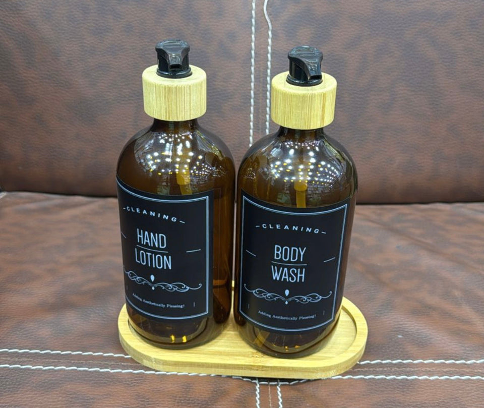 Bathroom Hand Soap Dispenser With Bamboo Tray, Kitchen Dish Soap Dispenser, Empty Facial Cleanser Refillable Bottle, Hand Sanitizer Press Subpack Bottle