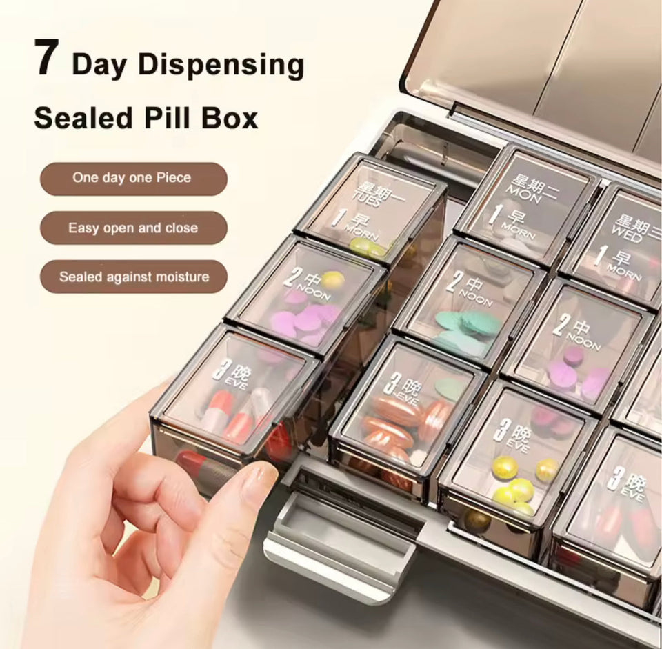 Portable 21 Grids Pill Organizer, Travel Pill Cases, Removable Medicine Container, Daily Storage Tablets Box
