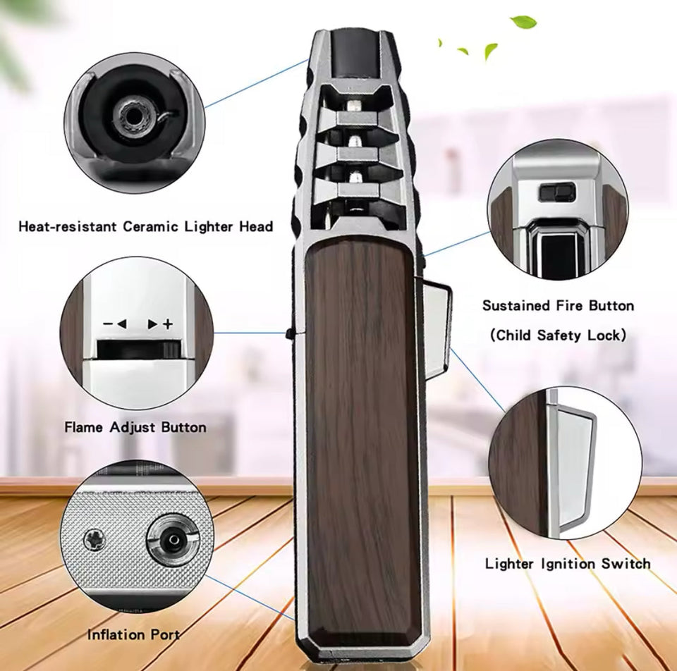Inflatable Windproof Lighter, New Style Kitchen Lighter, Cigar Jet flame Lighter, New Design Lighter With Torch, Metal Outdoor BBQ Lighter