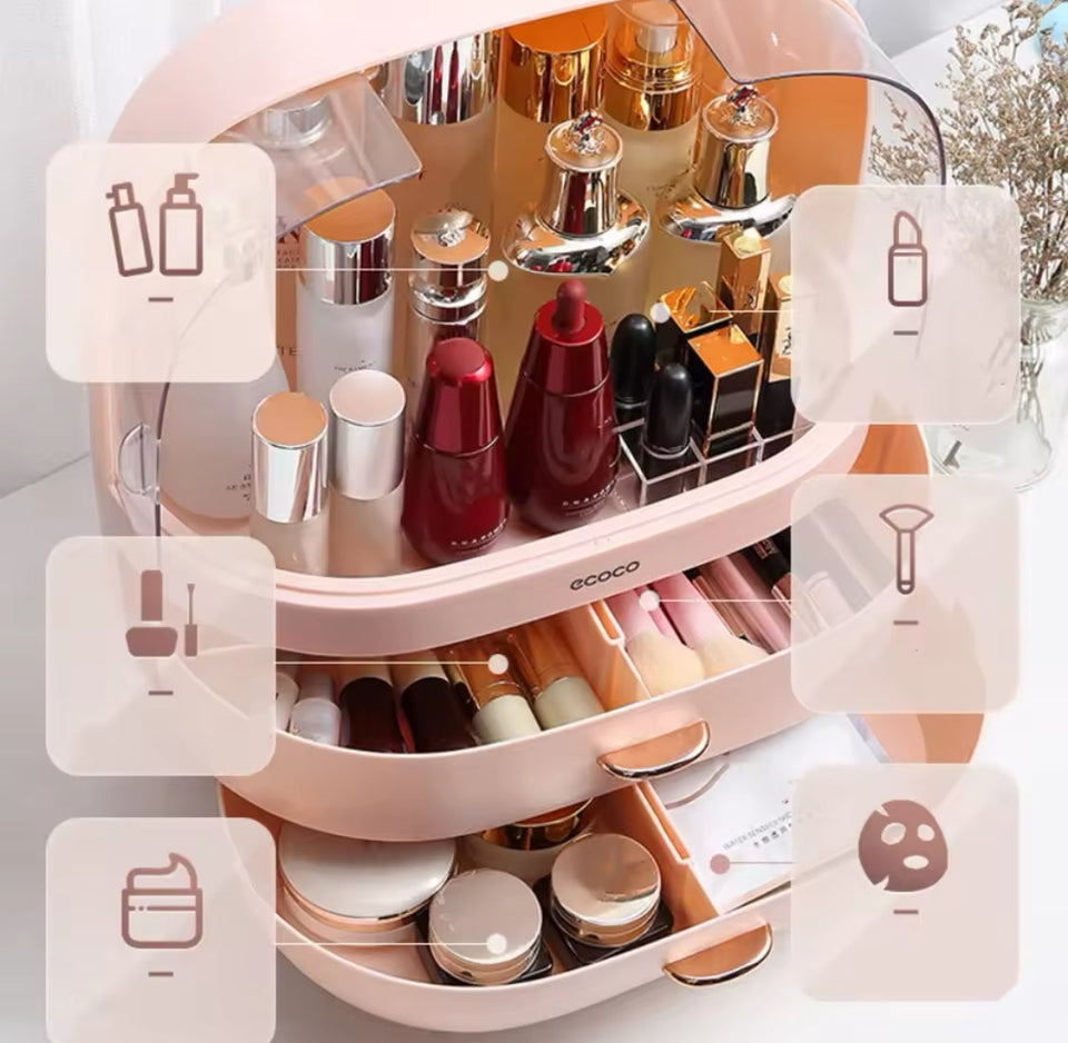 Desktop Cosmetics Storage Box With Drawers, Makeup Sundries Storage Organizer, Cosmetic Display Case, Dust Proof Storage Rack
