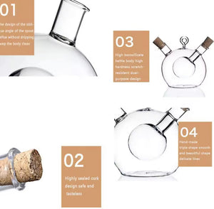2 In 1 Glass Oil Bottle , Multipurpose Glass Bottle Jar, Creative Double Mouth Glass Seasoning Oil Pot, Double Oil Dispenser With Cork