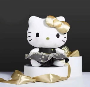 25cm Hello Kitty Cat Plush Toy,  Black And Gold Series Cat Stuffed Pillow For Kids, Adorable Animal Stuffed Toy