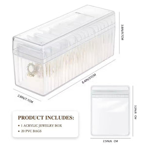 Jewelry Organizer With 20 Mini Pouches, Transparent Waterproof Earring Jewelry Storage Box, Acrylic Jewelry Box With 20 Anti Tarnish Jewelry Pouch