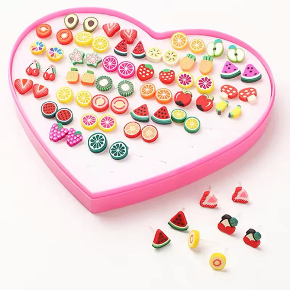 Adjustable Earrings For Kids, 36 Pair Fruit Stud Earrings Set, Candy Color Stud Earrings
