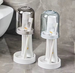 Portable Toothbrush Holder With Mouthwash Cup, Toothpaste  Storage Shelf, Toothbrush Holder With Dust Cover, Toiletries Bathroom Organizer