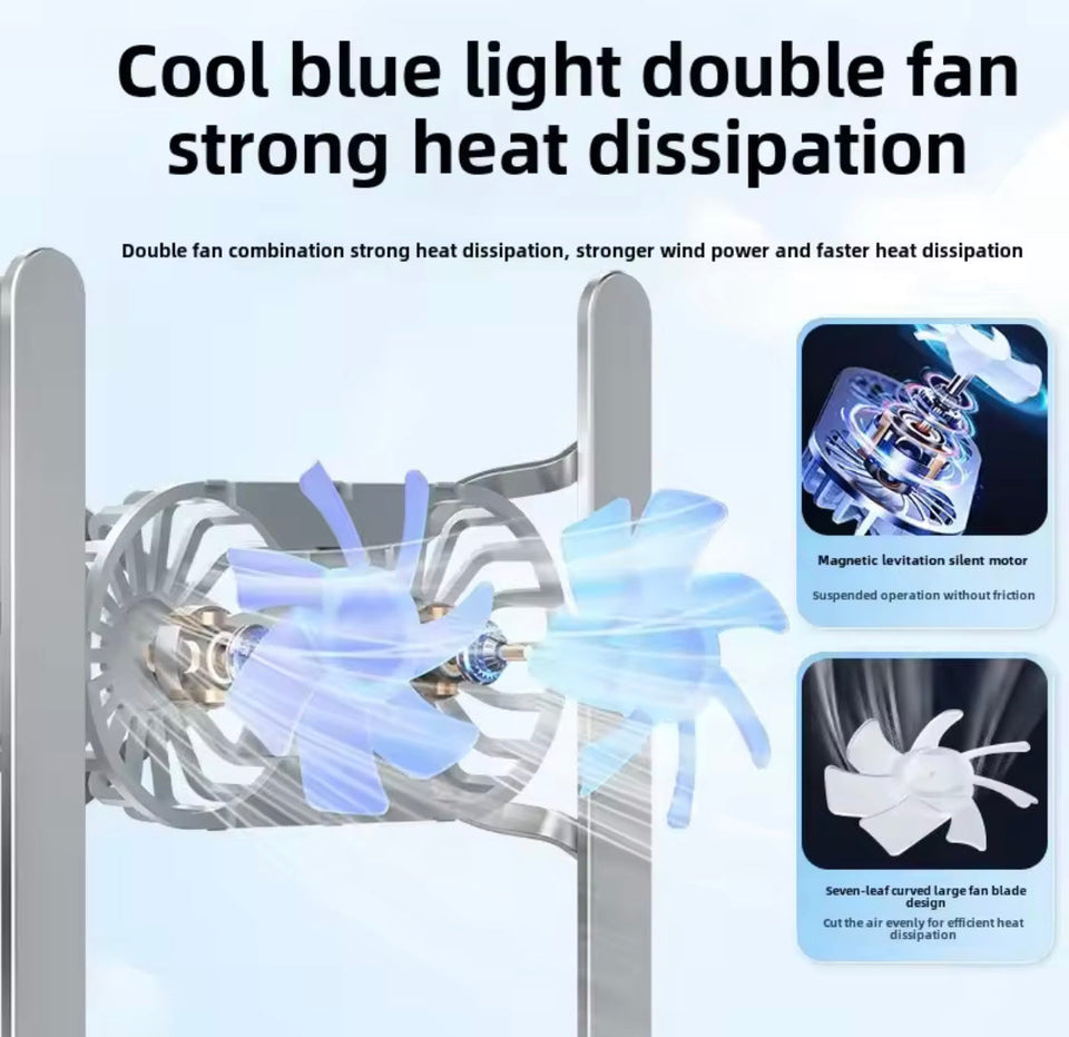 Portable Aluminium Alloy Notebook Stand, Laptop Stand With Computer Cooling Fan, Foldable Dual Fan Desktop Computer Cooling Bracket